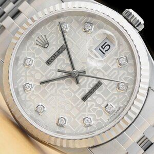 MENS ROLEX DATEJUST DIAMOND DIAL 18K WHITE GOLD & STEEL WATCH